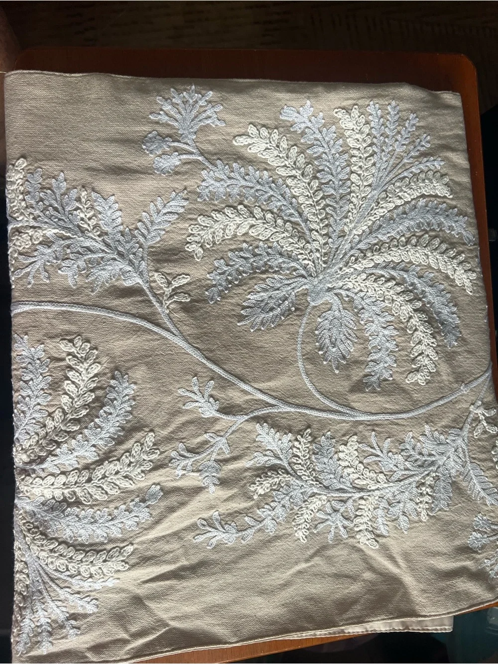 Nicole Miller Beige Embroidered Botanical Table Runner
